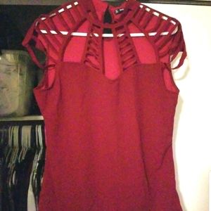 SHEIN Red Cut Out Blouse SZ L